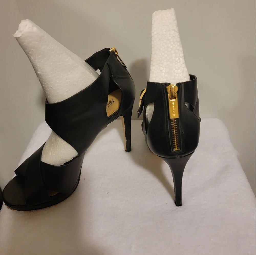 Michael Kors Black Leather Cutout High Heel Sandals